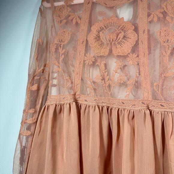 XHILARATION Peach Boho Floral Lace Sheer Long Sleeve Blouse XS - Picture 4 of 4